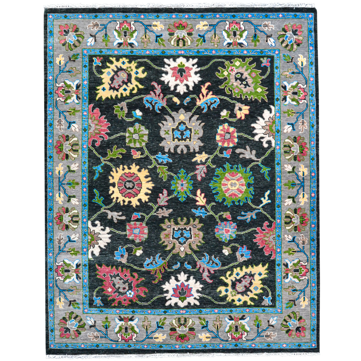 Hand-knotted Wool Oushak Modern Green Rug 244cm x 315cm