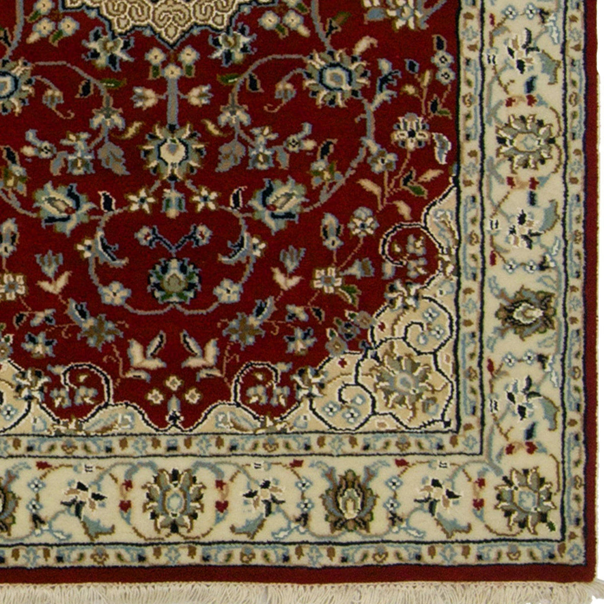 Fine Hand-knotted Wool &amp; Silk Persian Nain Runner 82cm x 250cm