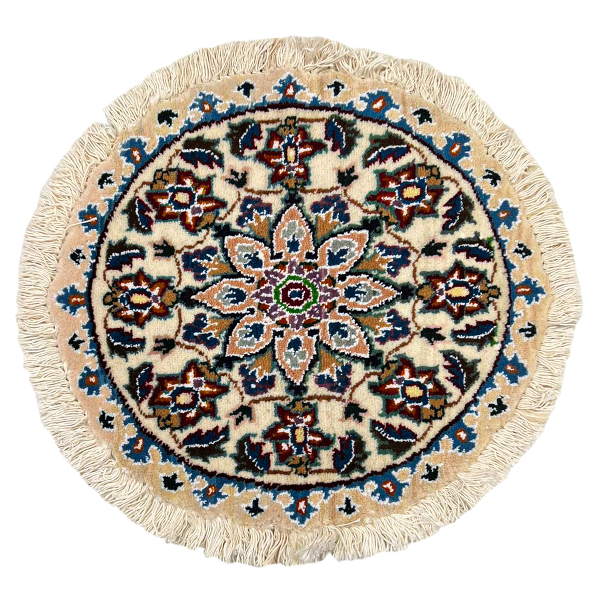 Hand-Knotted Wool Small Nain Persian Round Rug 46cm x 43cm