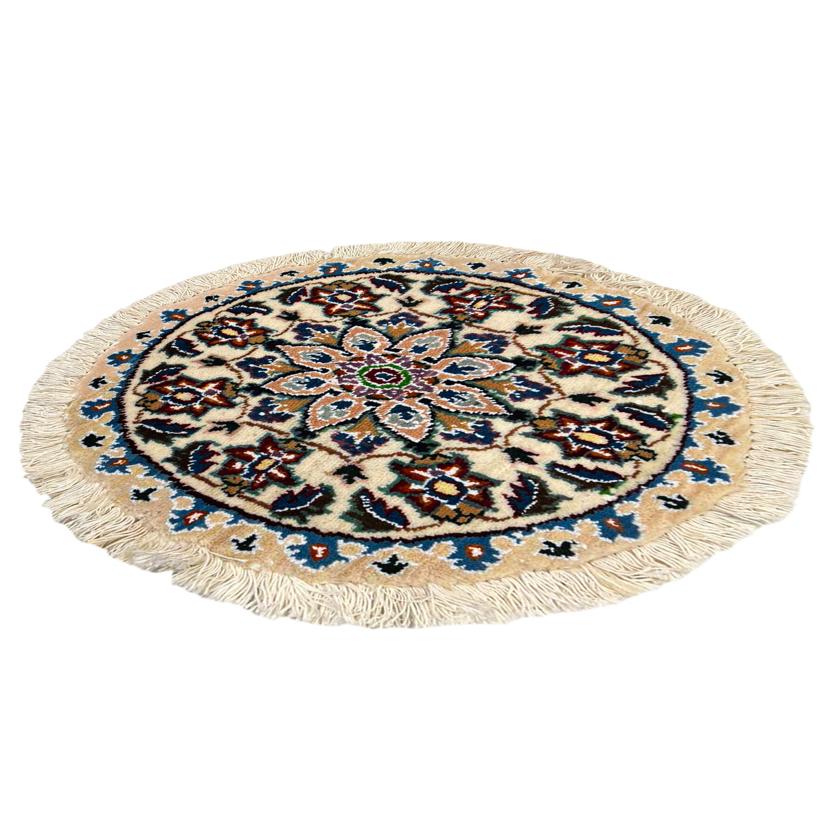 Hand-Knotted Wool Small Nain Persian Round Rug 46cm x 43cm