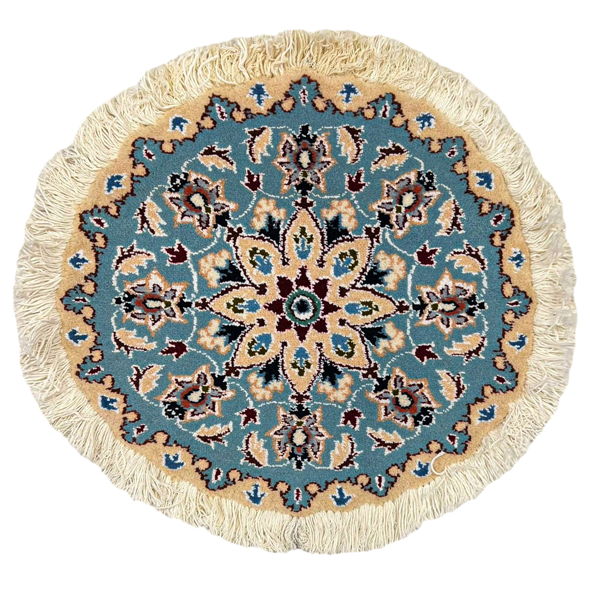 Hand-Knotted Wool Small Nain Persian Round Rug 45cm x 45cm