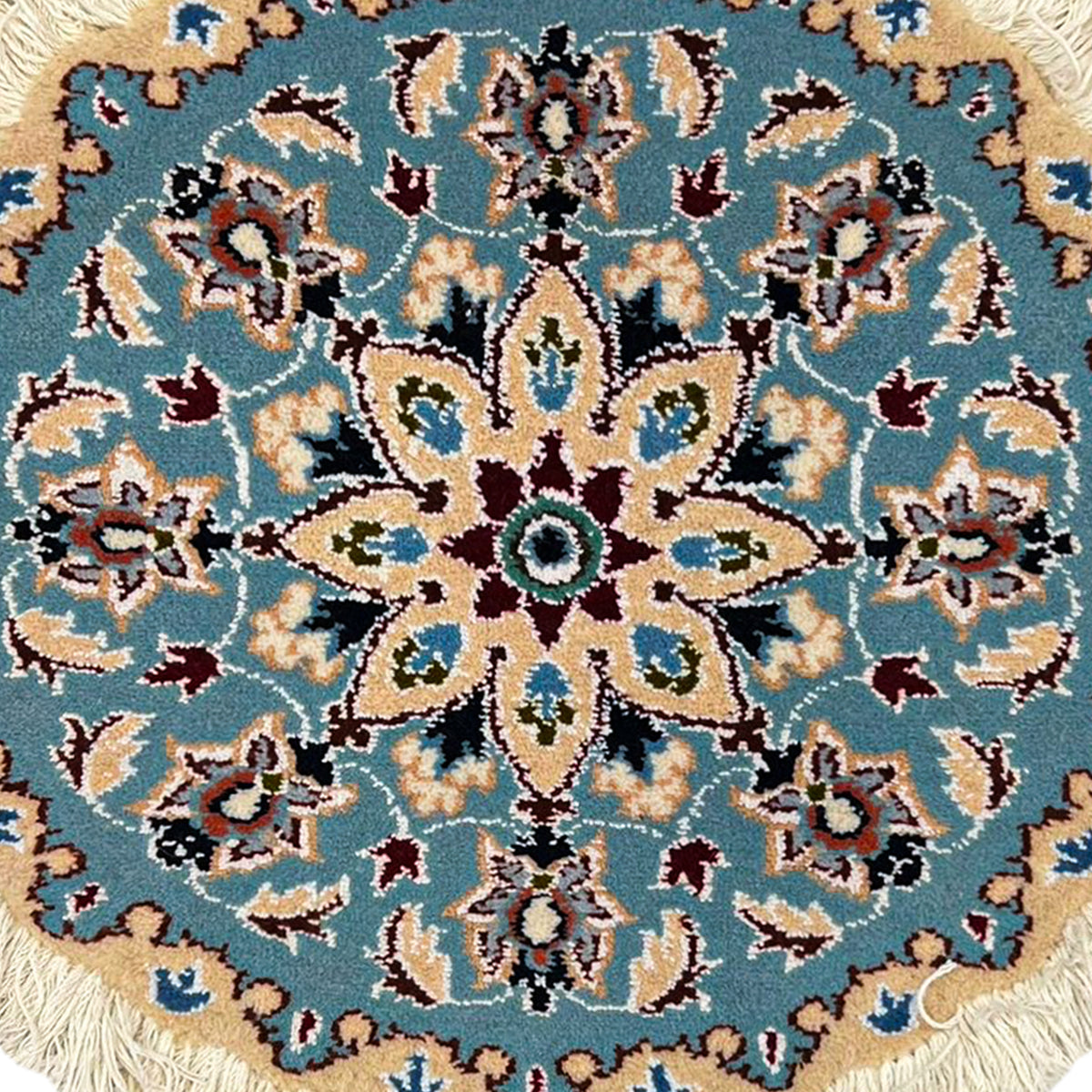 Hand-Knotted Wool Small Nain Persian Round Rug 45cm x 45cm