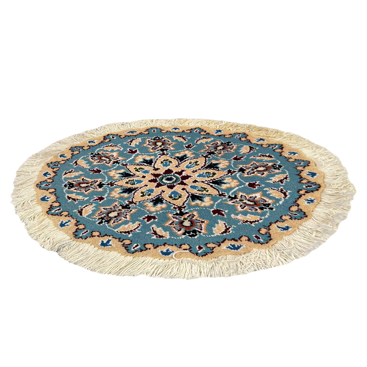 Hand-Knotted Wool Small Nain Persian Round Rug 45cm x 45cm