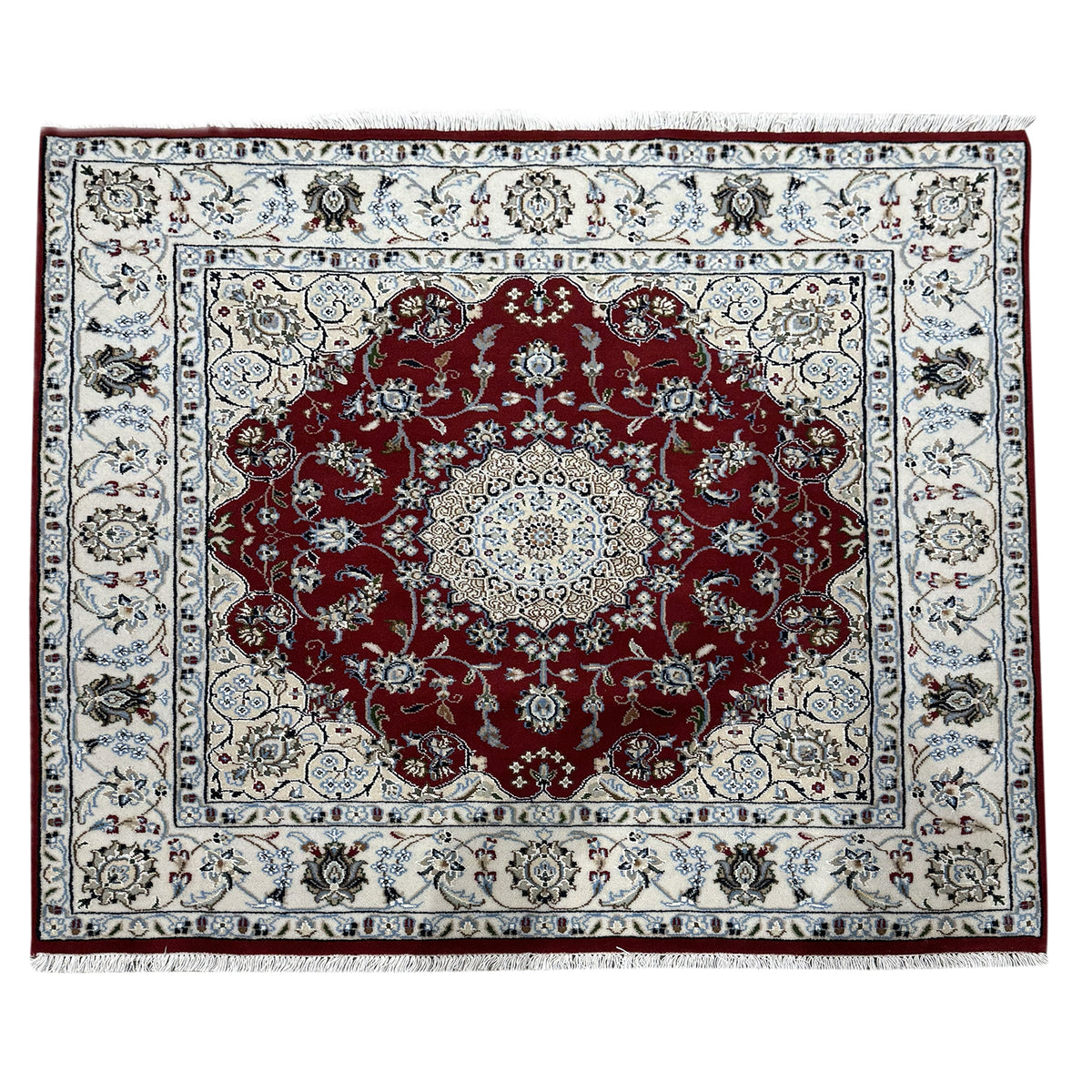 Fine Hand-knotted Wool and Silk Square Rug 125cm x 128cm