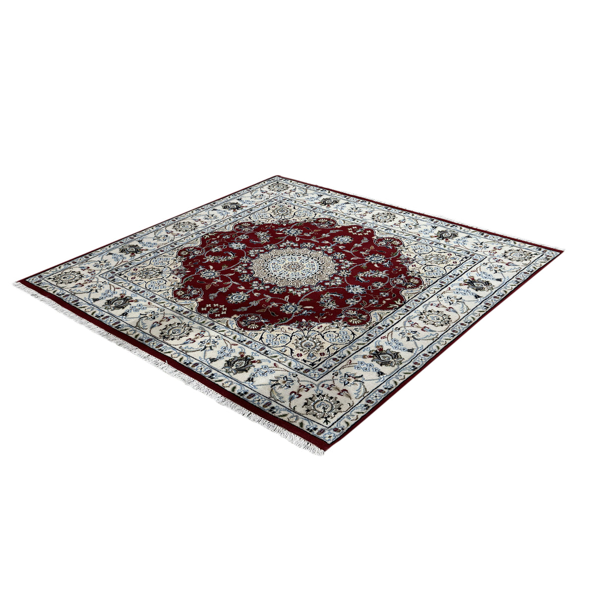 Fine Hand-knotted Wool and Silk Square Rug 125cm x 128cm