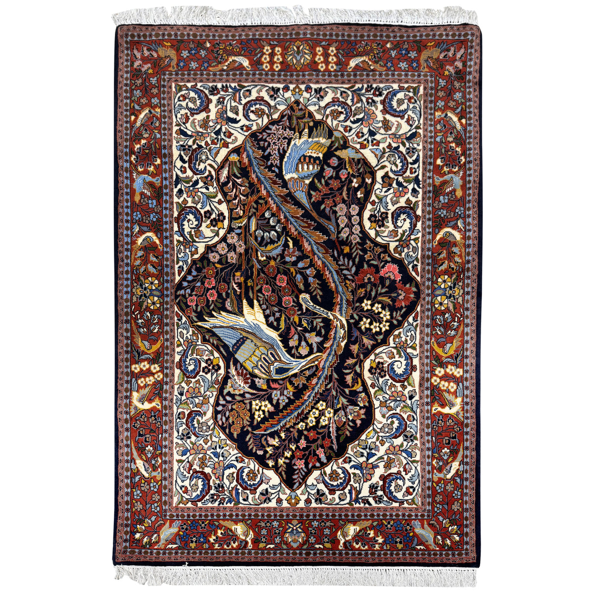Fine Hand-Knotted Wool Sarukh Persian Rug – Tree of Life Design 105cm x 165cm