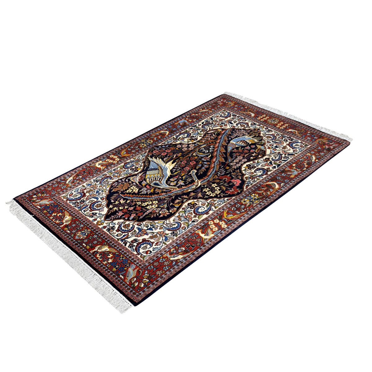 Fine Hand-Knotted Wool Sarukh Persian Rug – Tree of Life Design 105cm x 165cm