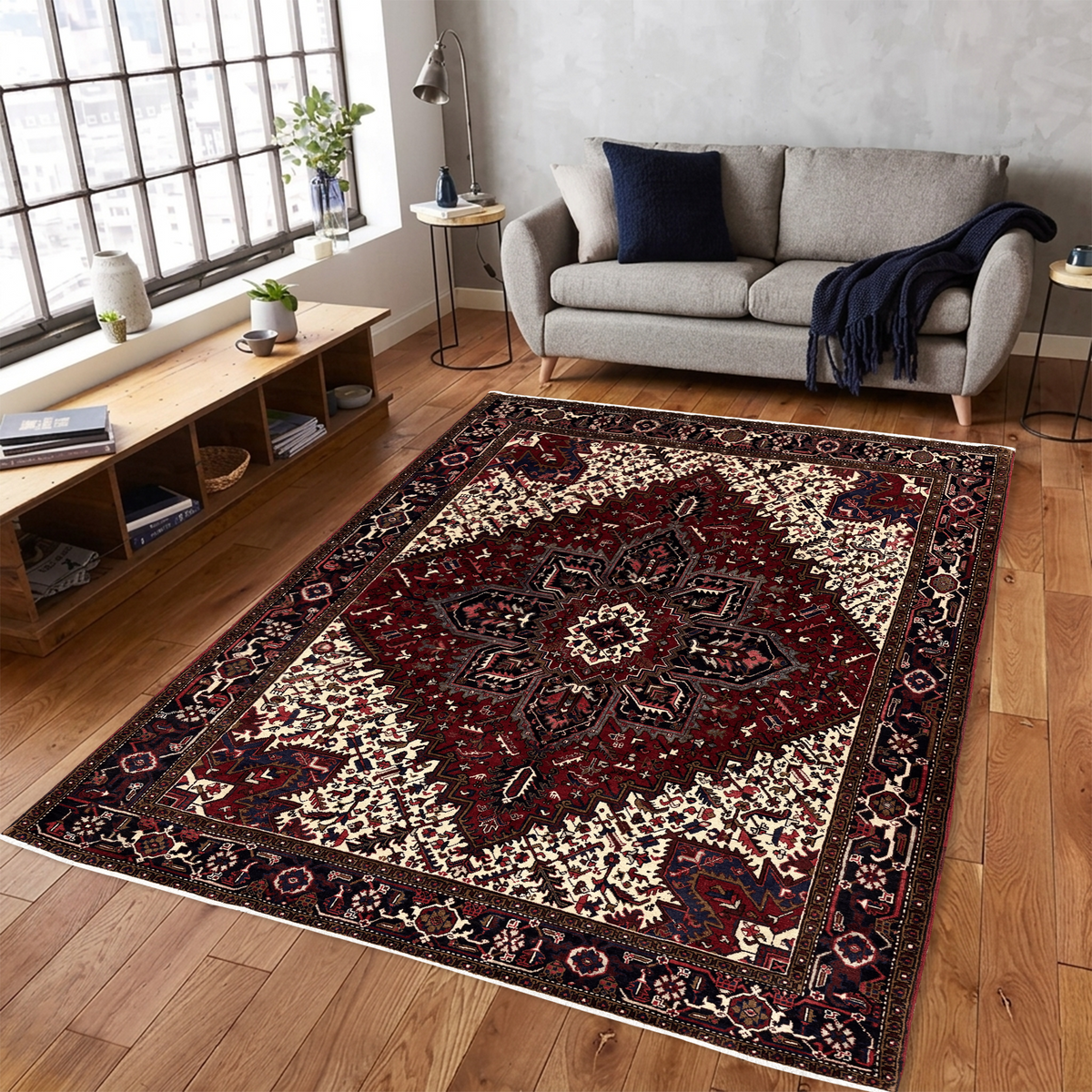 Fine Hand-Knotted Persian Heriz Wool Rug 230 x 295 cm