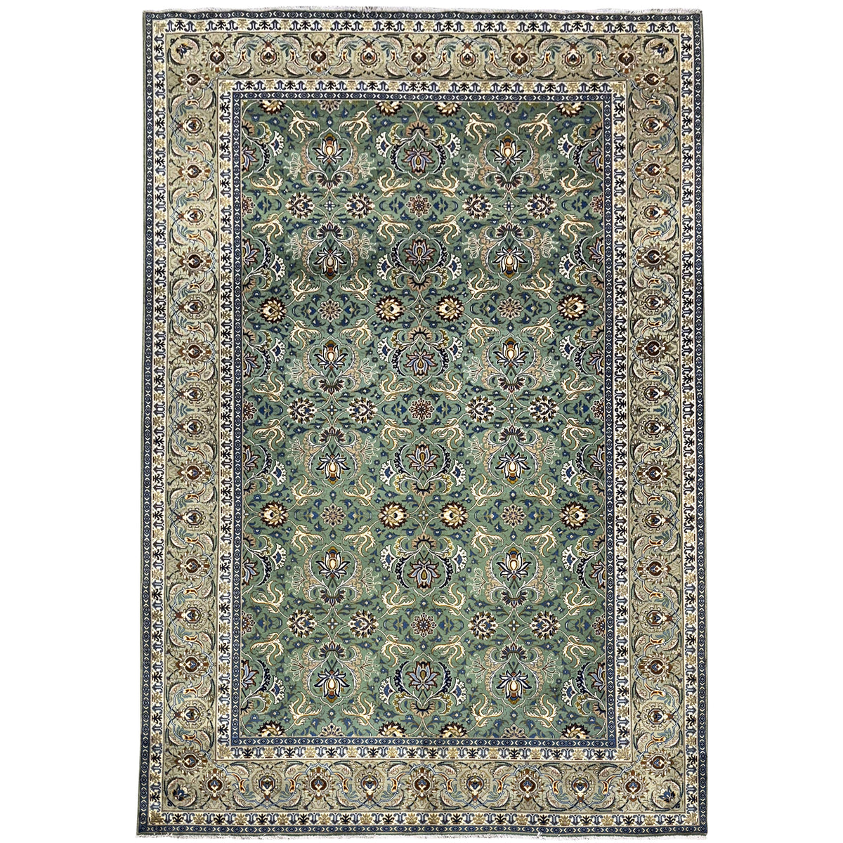 Fine Handmade Persian Kashan Rug – All-Over Floral Design – Green 233cm x 325cm