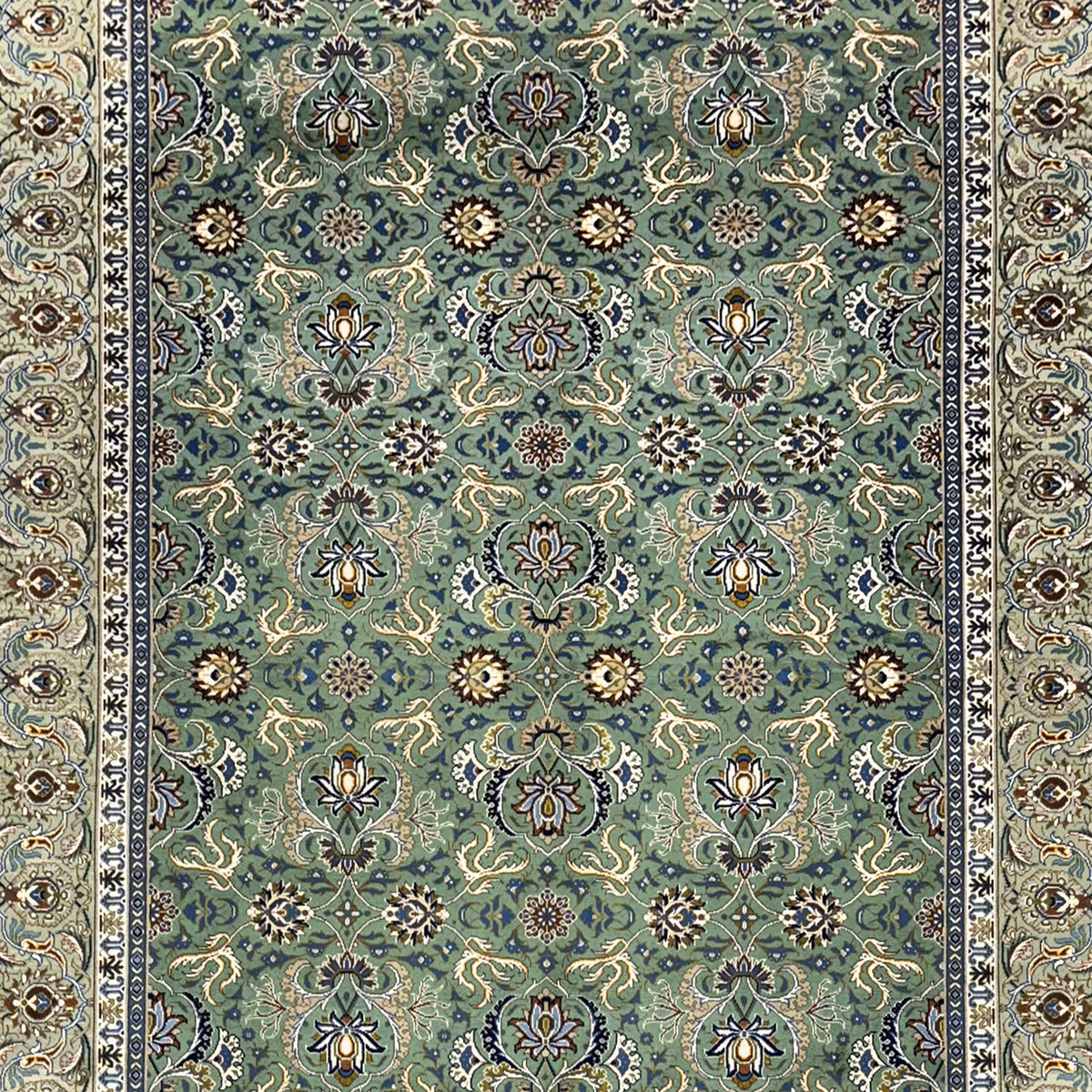 Fine Handmade Persian Kashan Rug – All-Over Floral Design – Green 233cm x 325cm