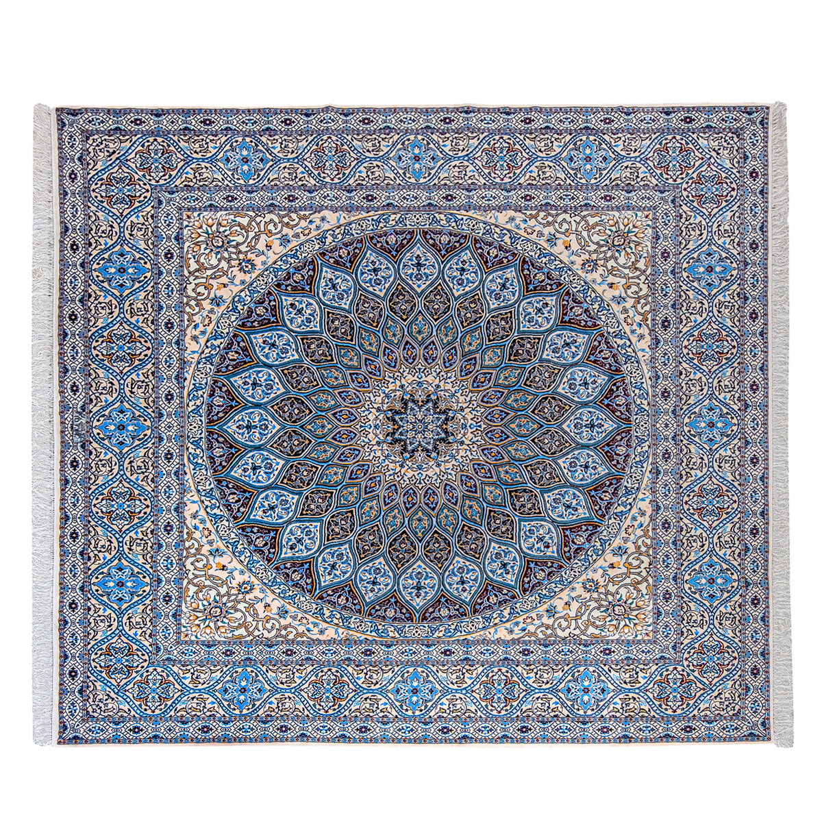 Fine Hand Woven Nain Persian Rug 6LA | 255cm x 255cm | Square Silk-Blend Floral Rug