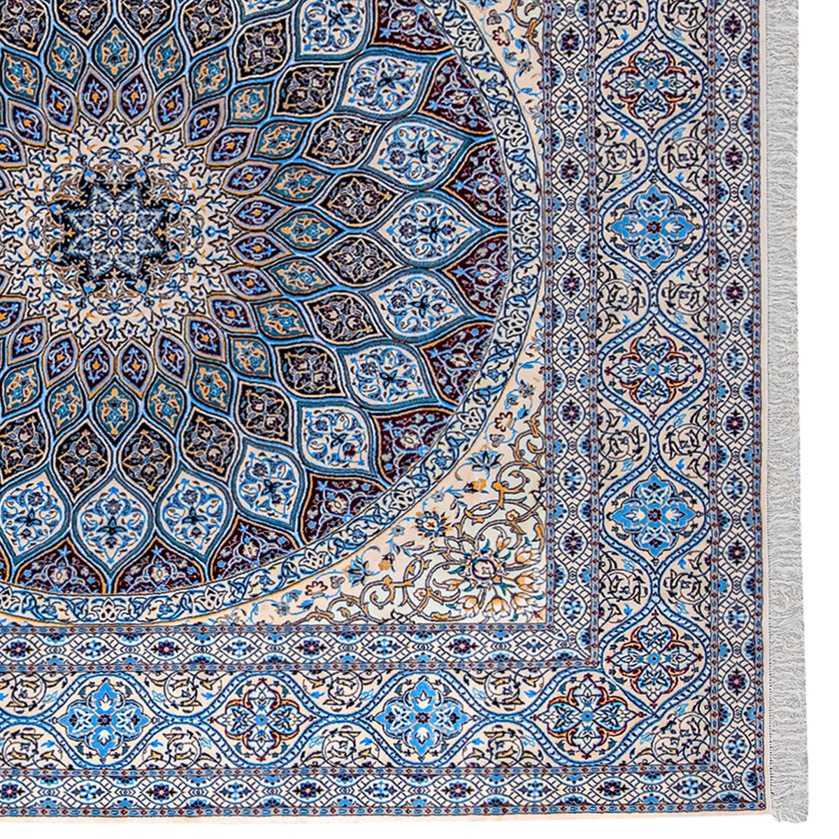 Fine Hand Woven Nain Persian Rug 6LA | 255cm x 255cm | Square Silk-Blend Floral Rug