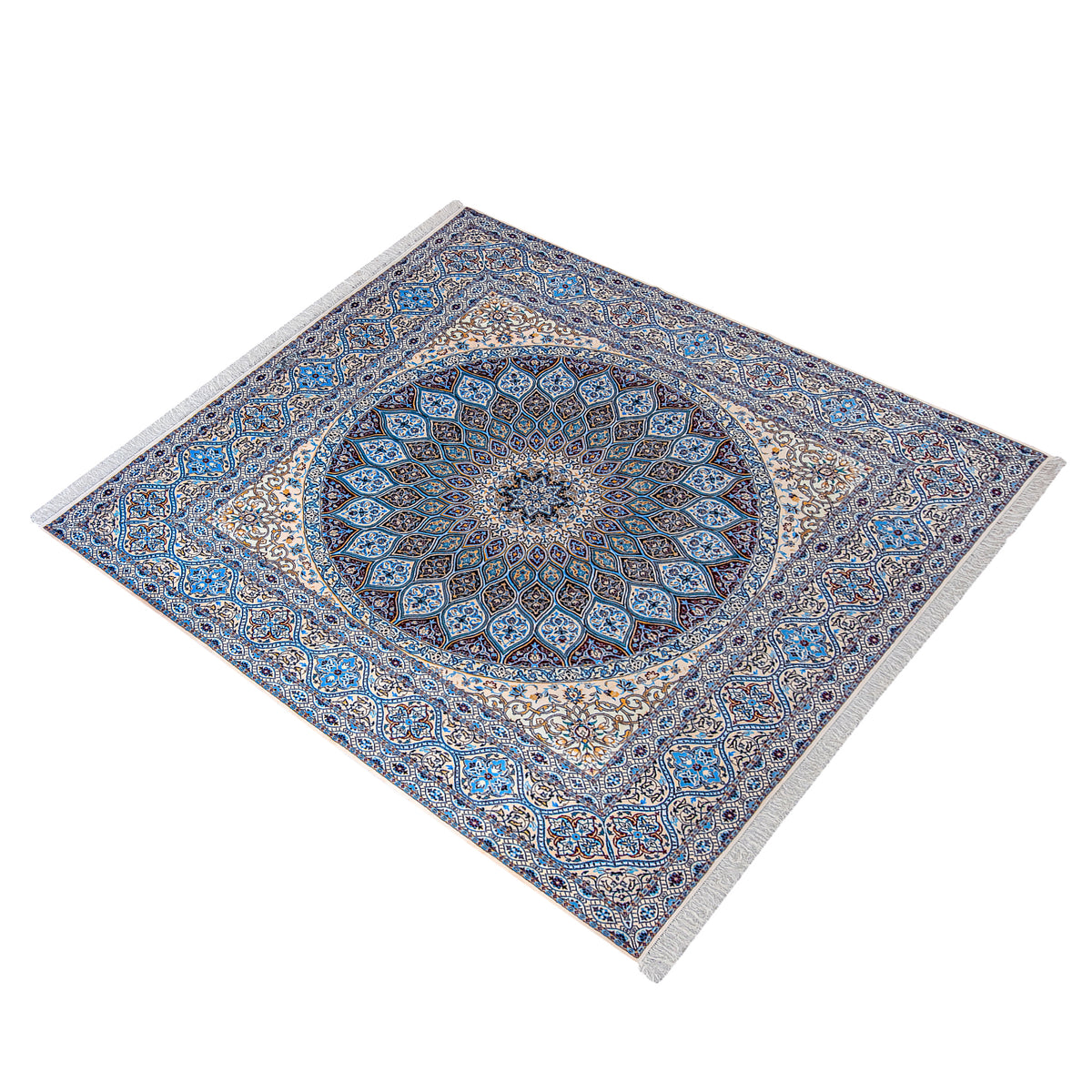 Fine Hand Woven Nain Persian Rug 6LA | 255cm x 255cm | Square Silk-Blend Floral Rug