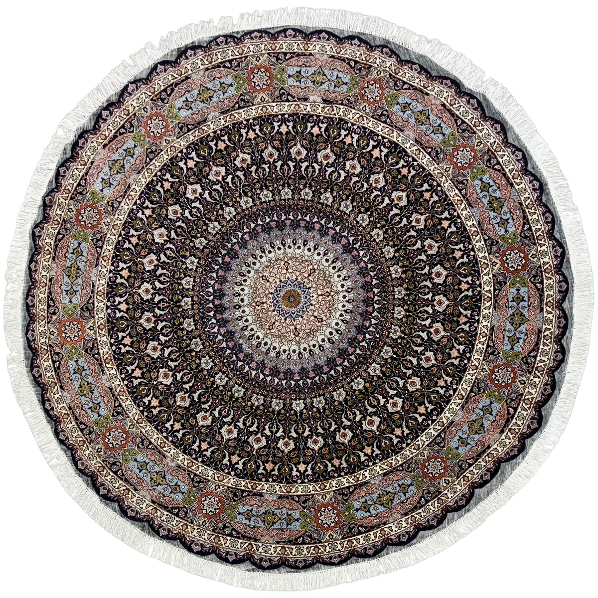Fine Hand-knotted Wool & Silk Persian Round Rug 252cm x 252cm