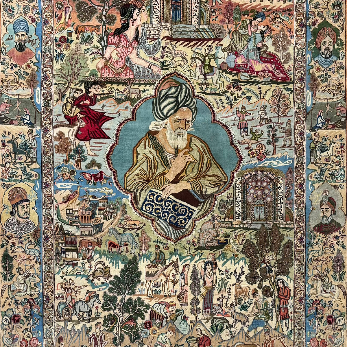 Fine Hand-knotted Wool Pictorial Tabriz 50 Raj Persian Rug  200cm x 297cm