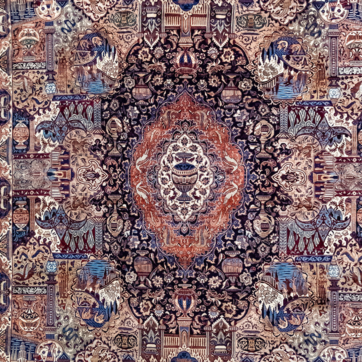 Kashmar Fine Persian Rug – Hand Knotted Wool, Zir Khaki Design 300 x 390