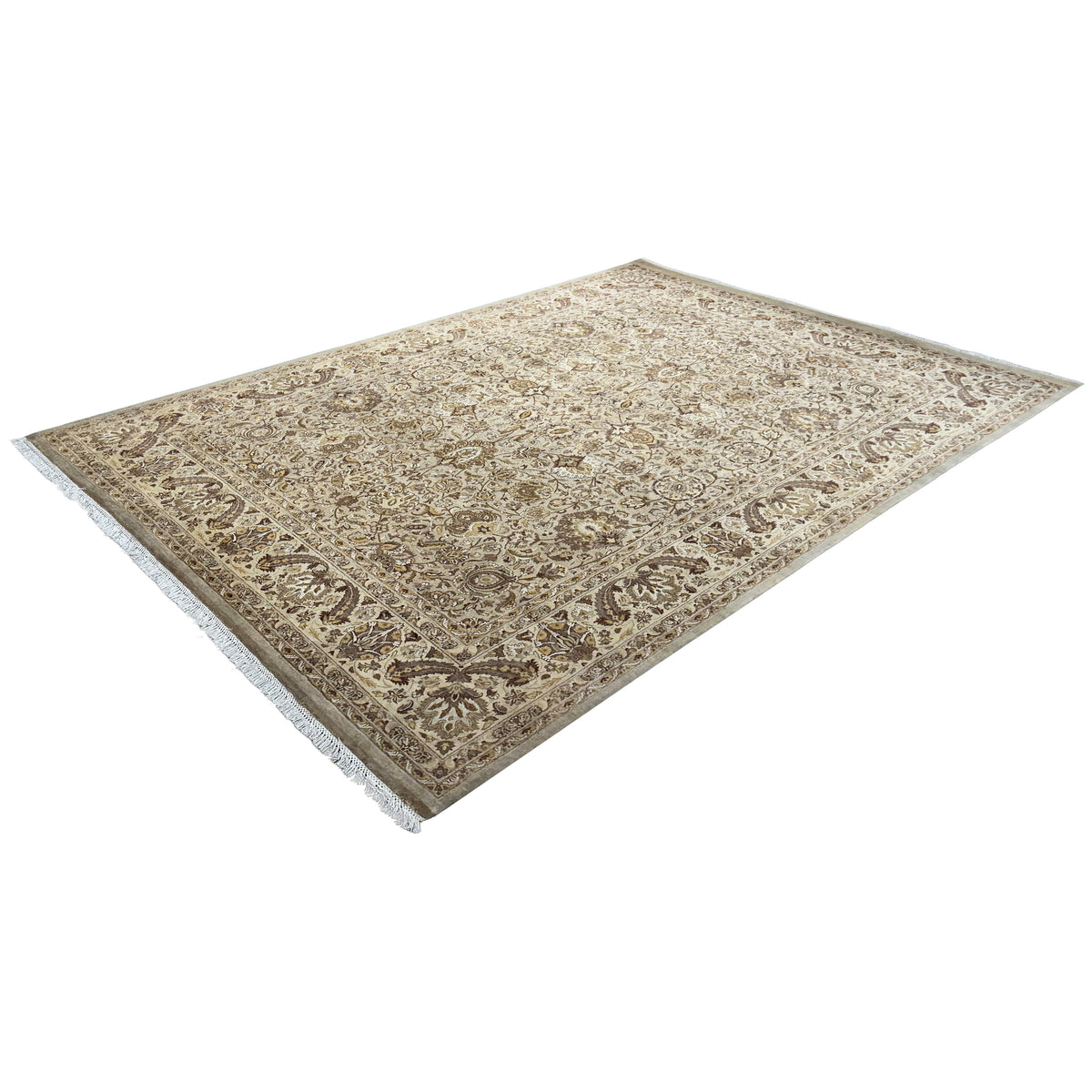 Fine Hand-Knotted Wool Rug with All-Over Cream Design 245 cm x 312 cm