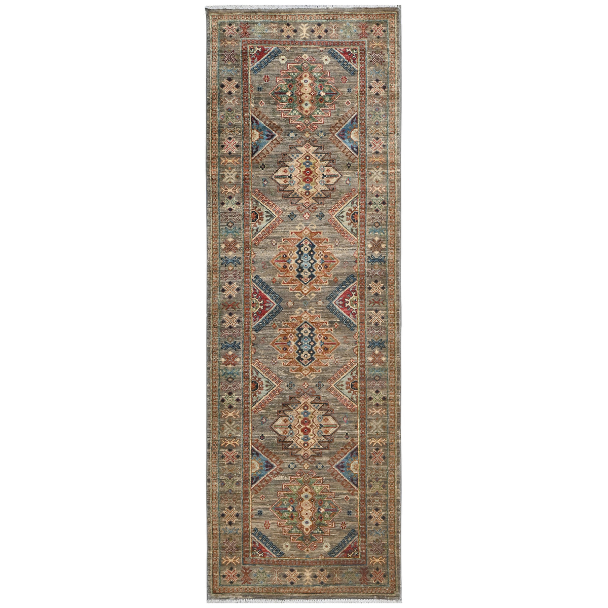 Fine Hand-knotted Wool Tribal Geometric Runner 81cm x 250cm