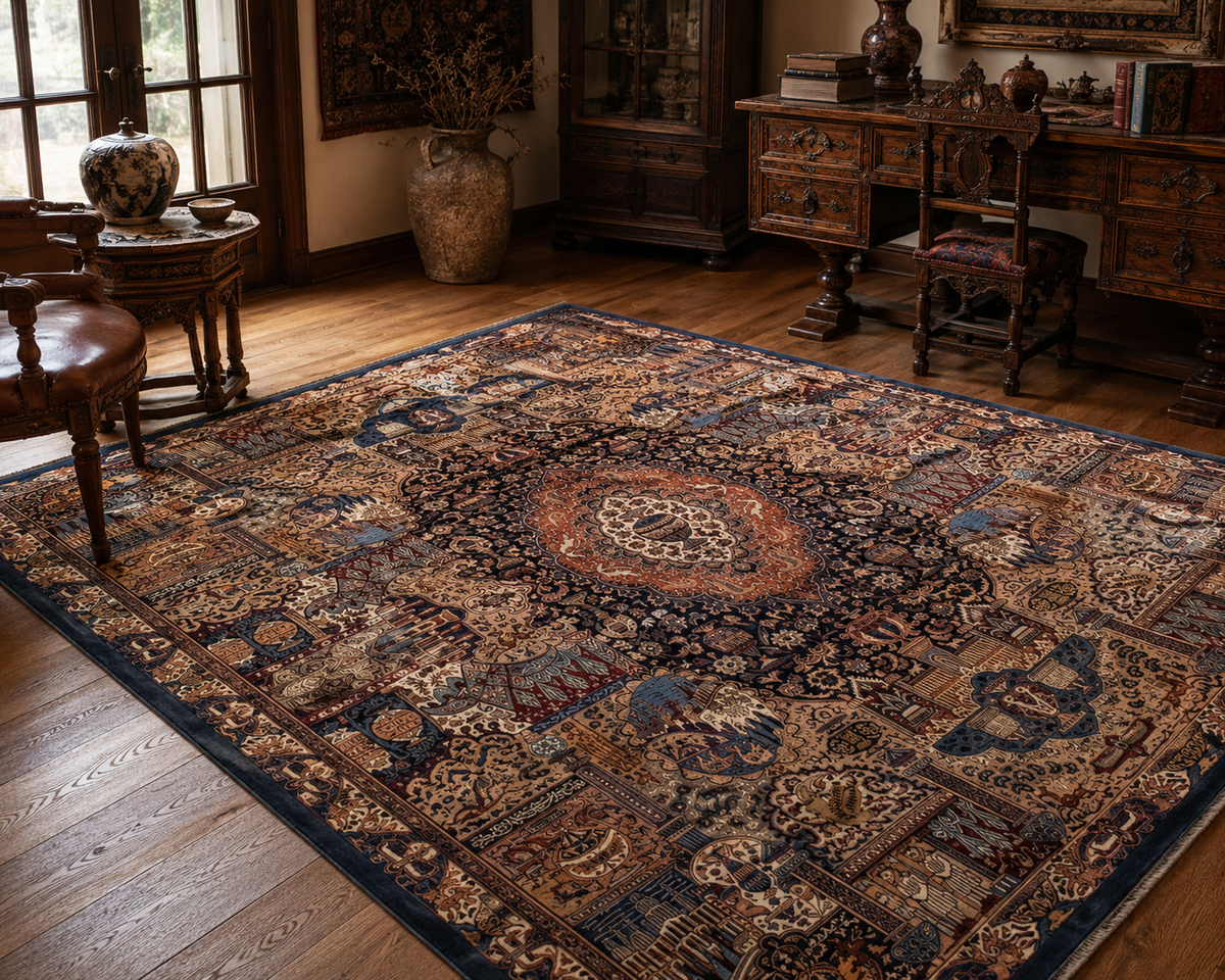 Kashmar Fine Persian Rug – Hand Knotted Wool, Zir Khaki Design 300 x 390