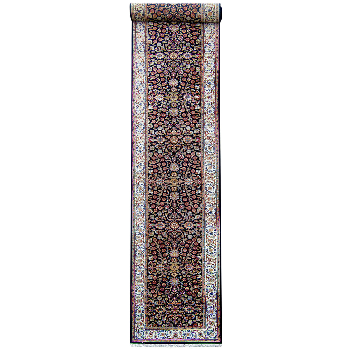 Fine Hand-knotted Traditional Wool &amp; Silk Runner 82cm x 502cm