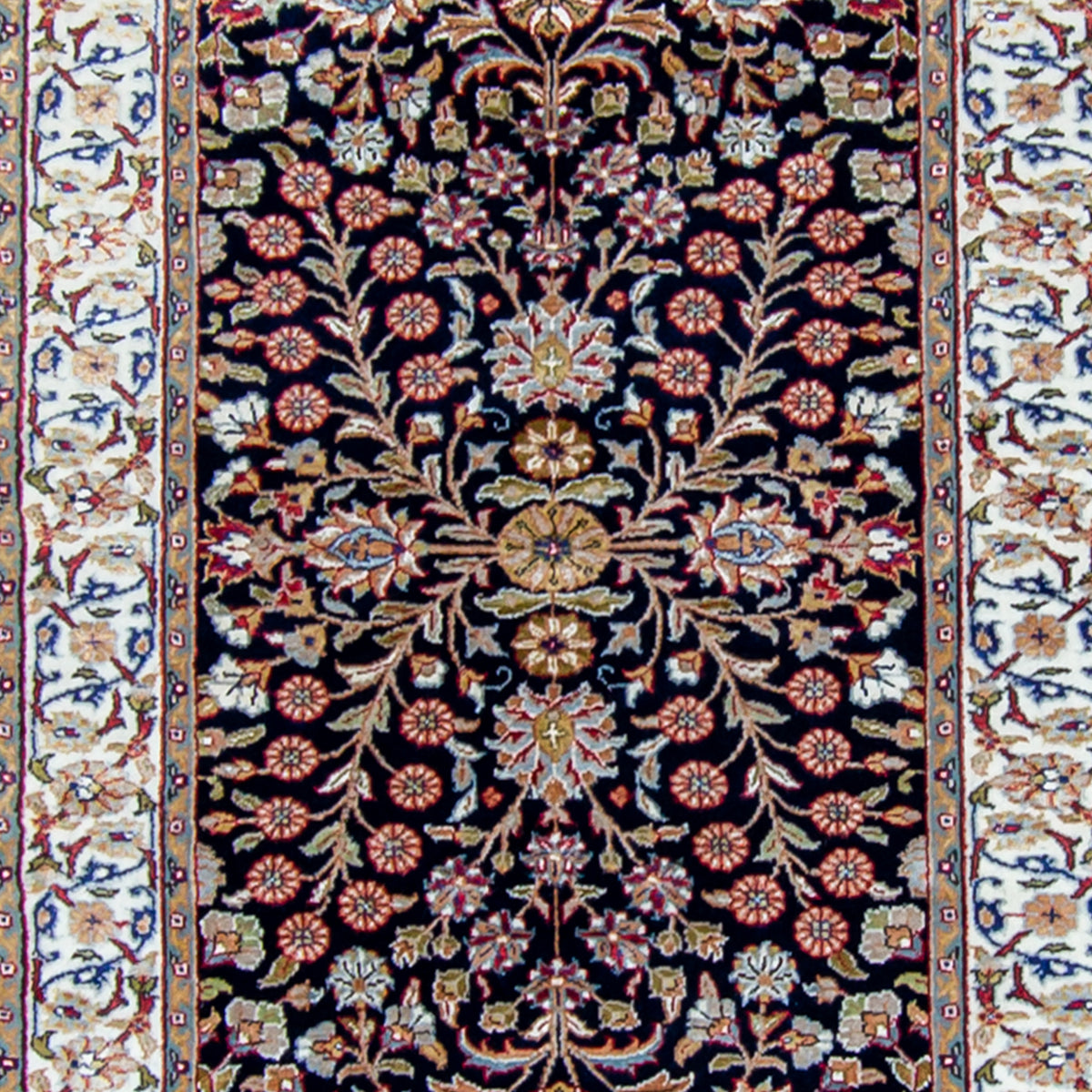 Fine Hand-knotted Traditional Wool &amp; Silk Runner 82cm x 502cm