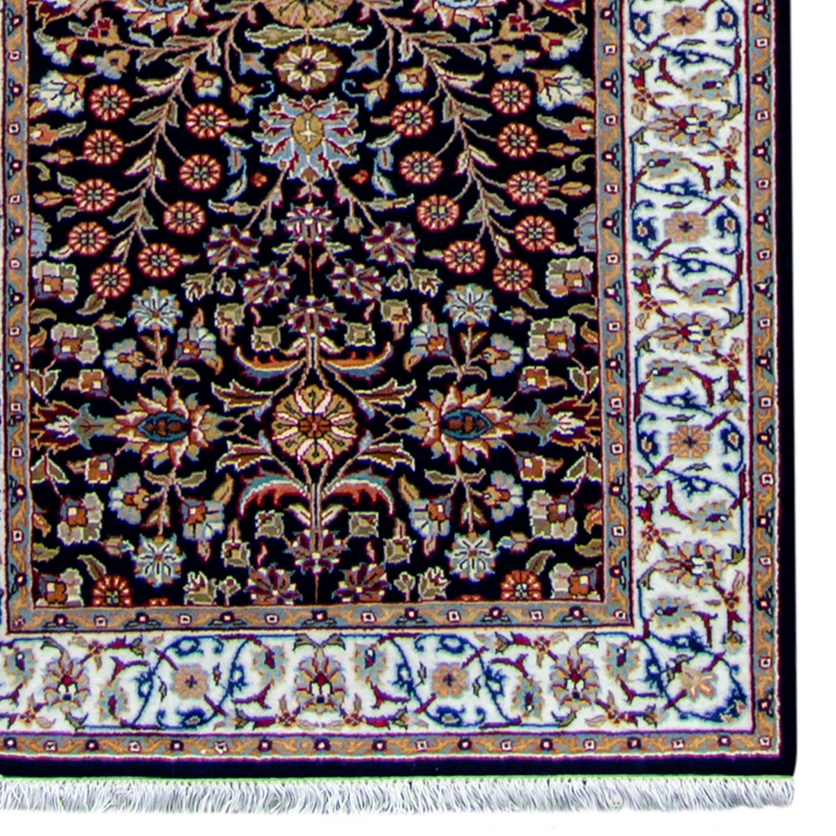 Fine Hand-knotted Traditional Wool &amp; Silk Runner 82cm x 502cm