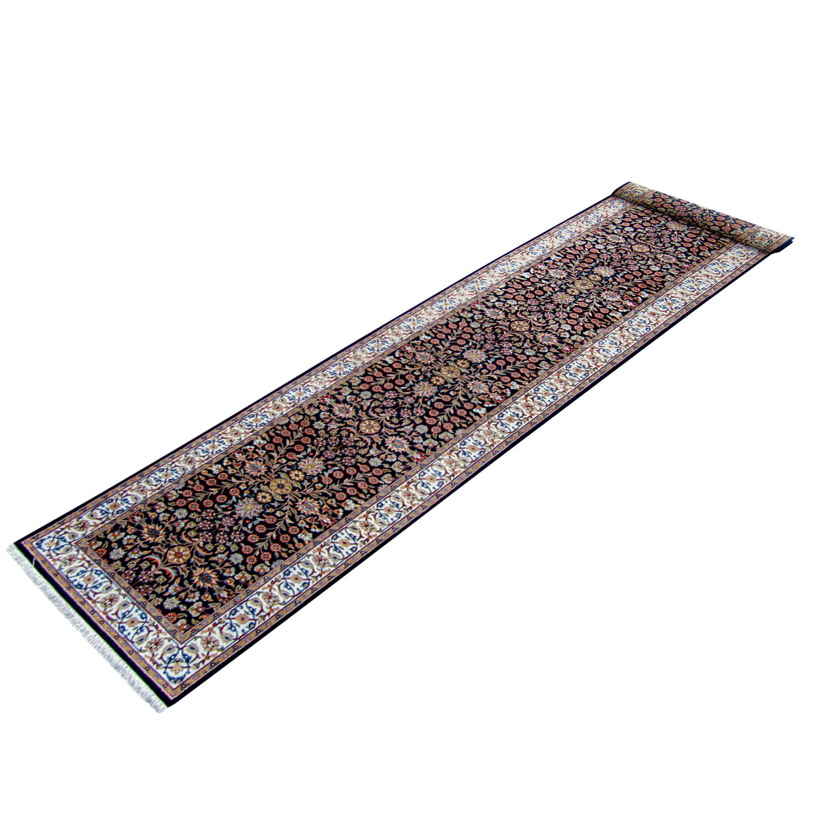 Fine Hand-knotted Traditional Wool &amp; Silk Runner 82cm x 502cm