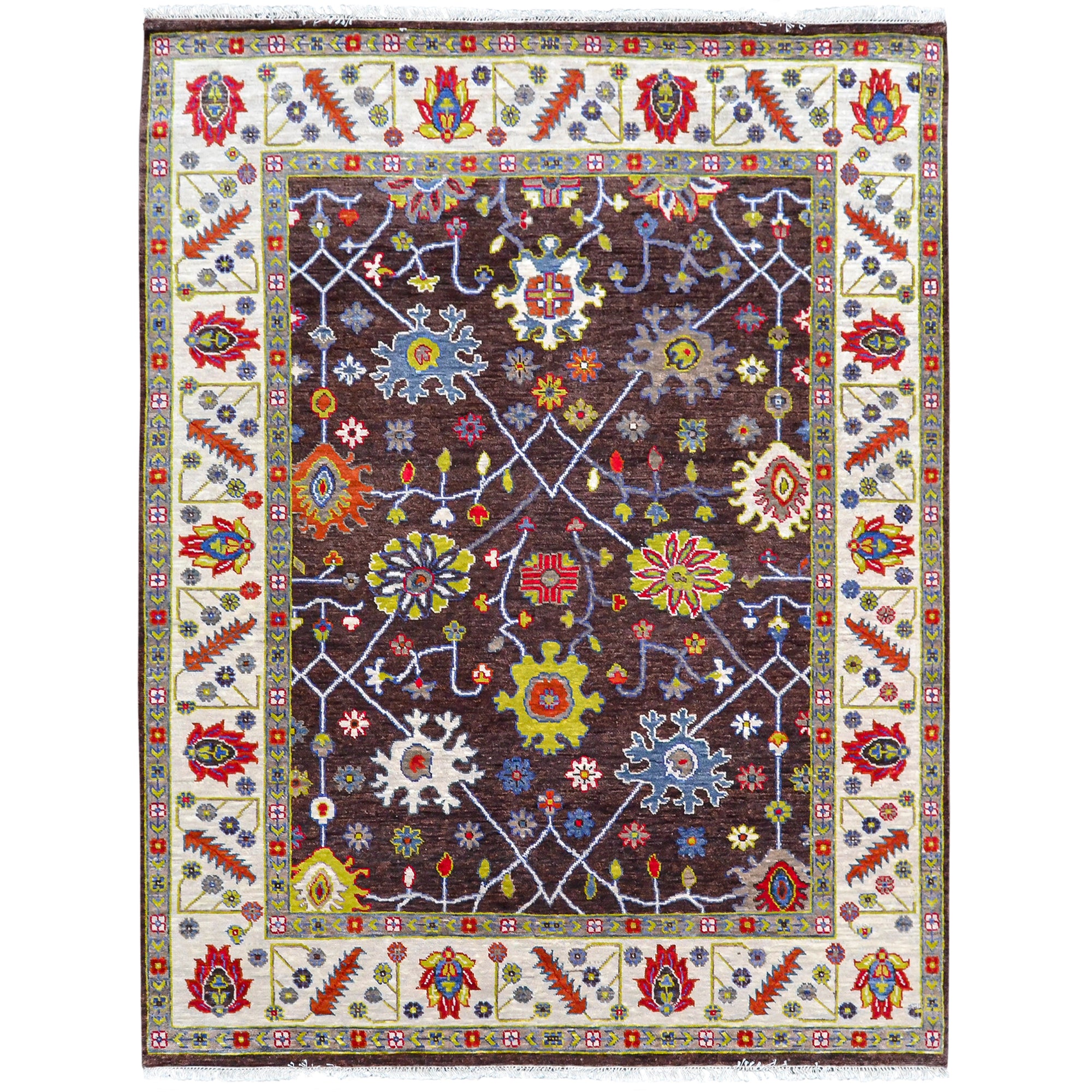 Hand-knotted Wool Oushak Modern Brown Rug 244cm x 315cm