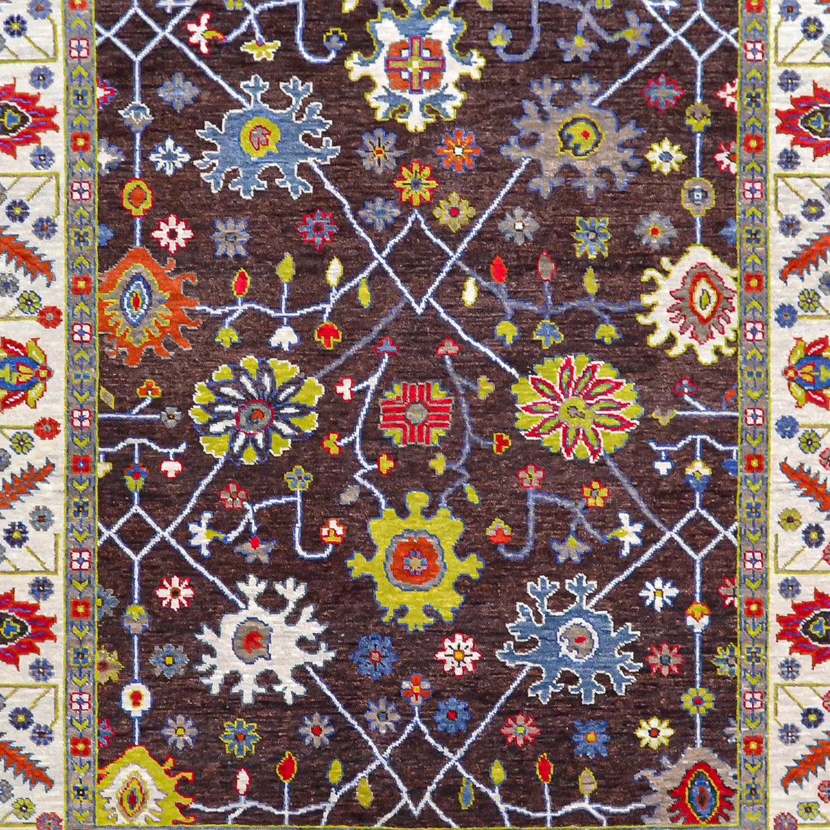 Hand-knotted Wool Oushak Modern Brown Rug 244cm x 315cm