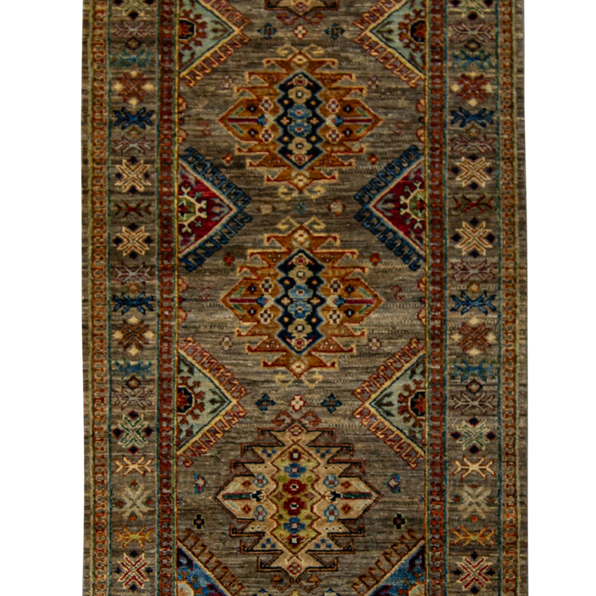 Fine Hand-knotted Wool Tribal Geometric Runner 81cm x 250cm