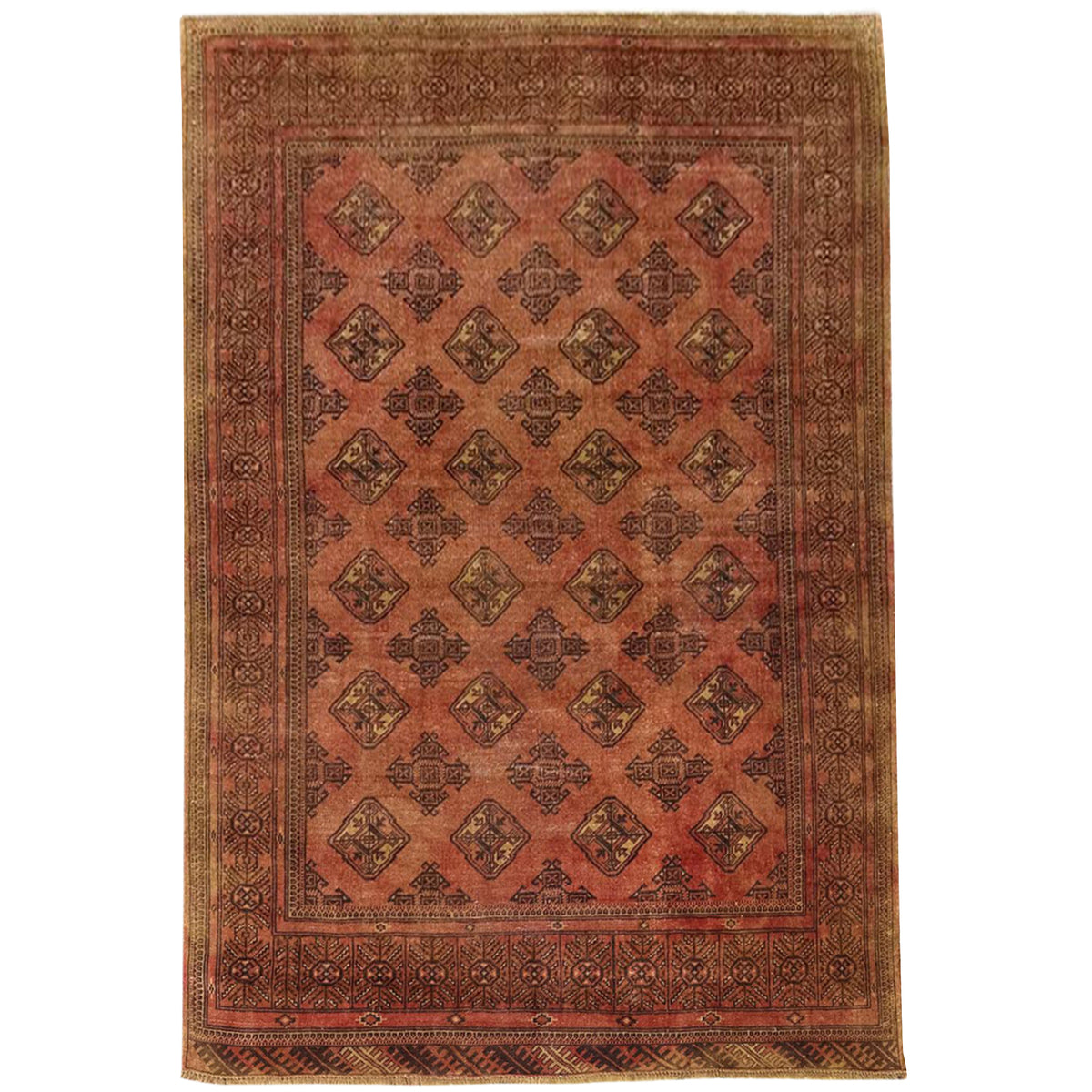 Hand-knotted Wool Turkmen Vintage Rug 191cm x 279cm