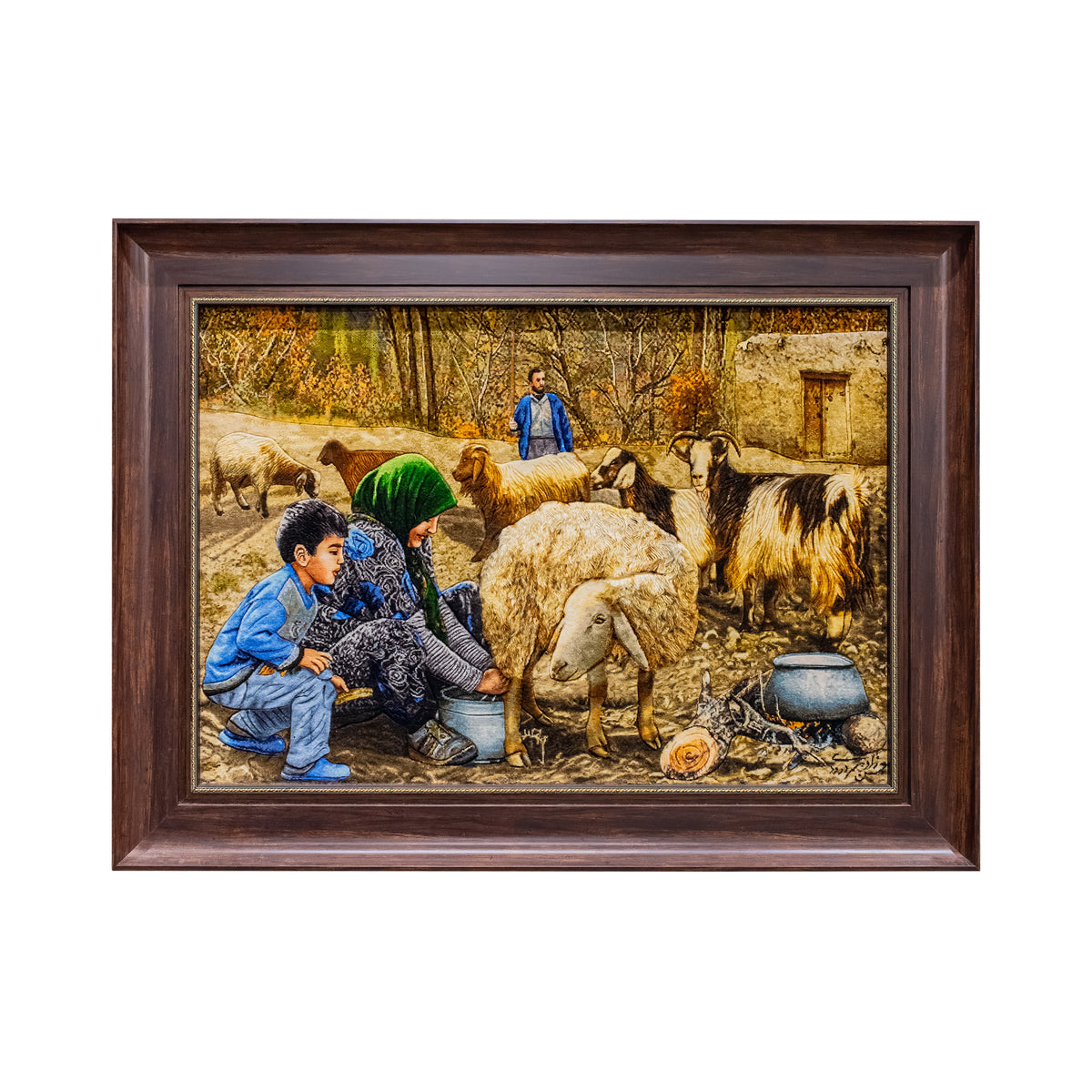 Fine Hand-Knotted Pictorial Village Scene Rug 63cm x 89cm