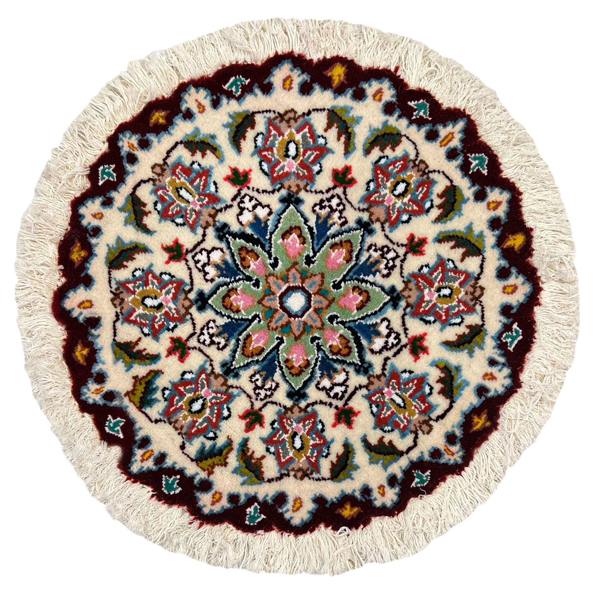 Hand-Knotted Wool Small Nain Persian Round Rug 45cm x 45cm