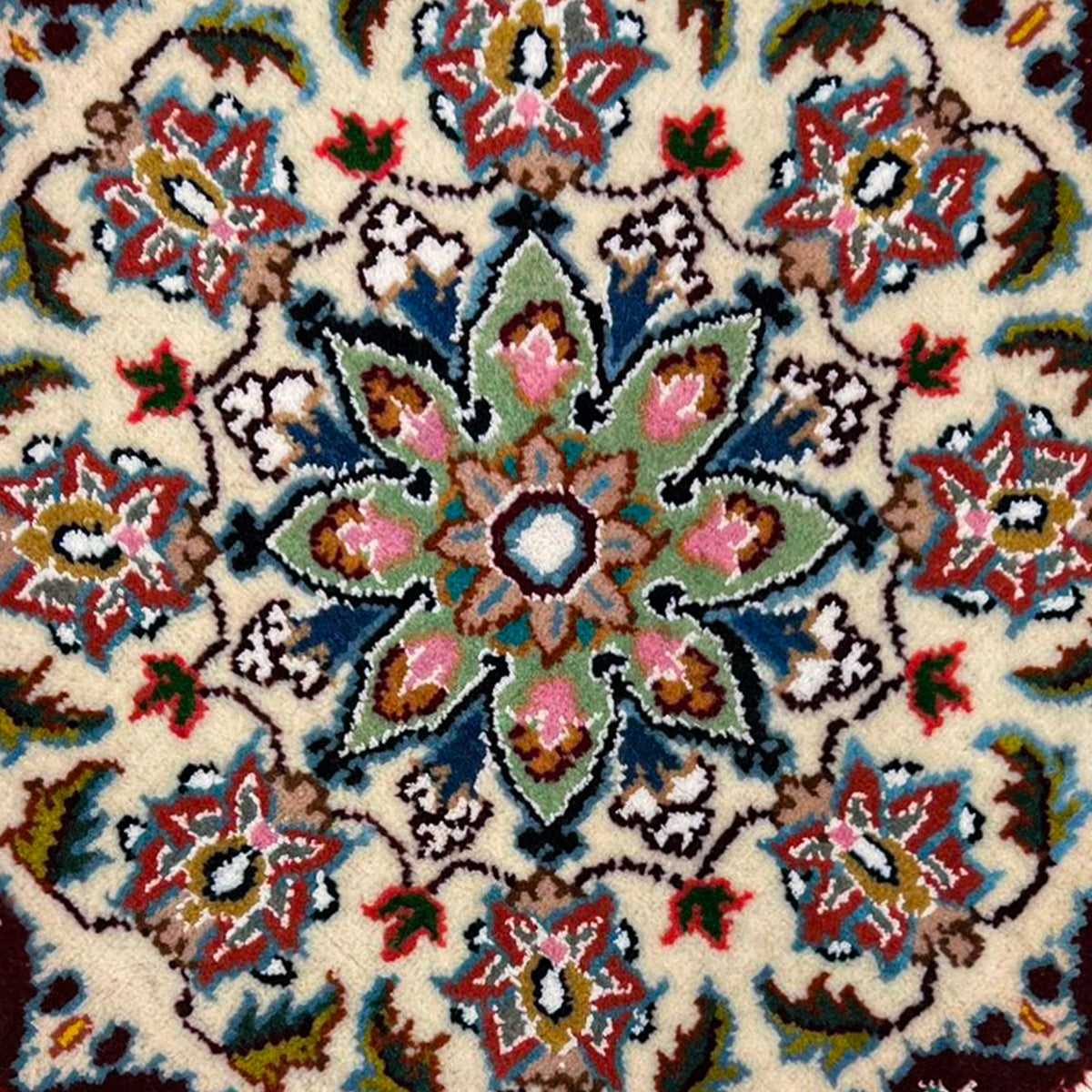 Hand-Knotted Wool Small Nain Persian Round Rug 45cm x 45cm