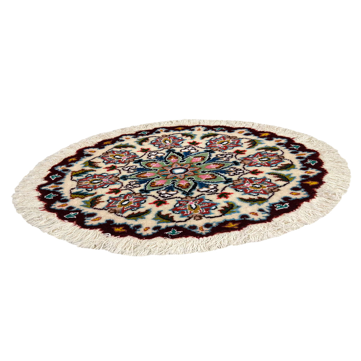 Hand-Knotted Wool Small Nain Persian Round Rug 45cm x 45cm