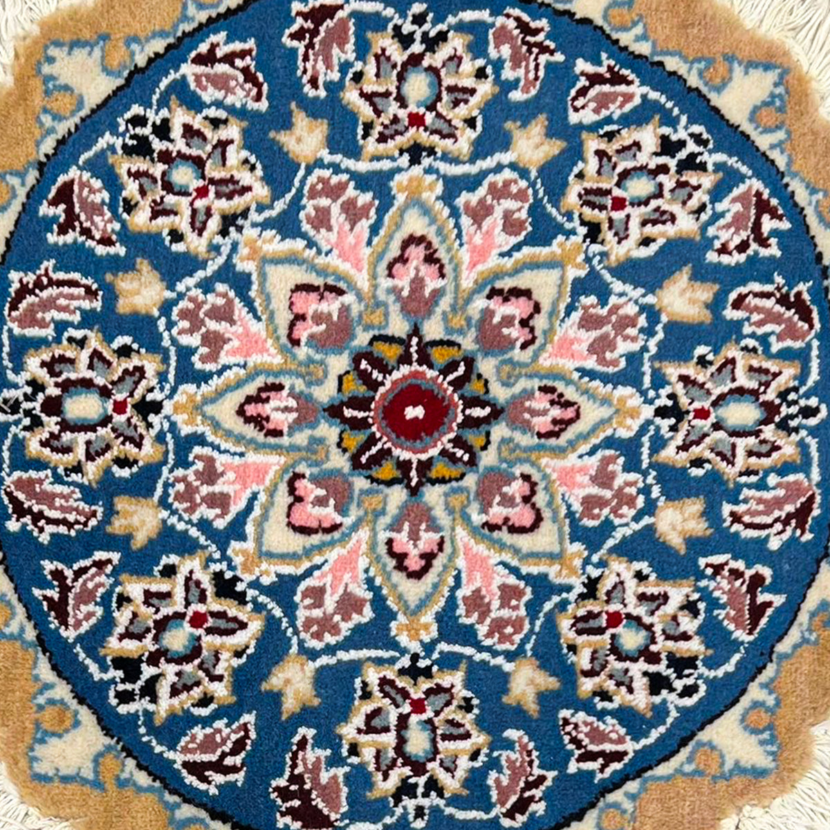 Hand-Knotted Wool Small Nain Persian Round Rug 44cm x 44cm