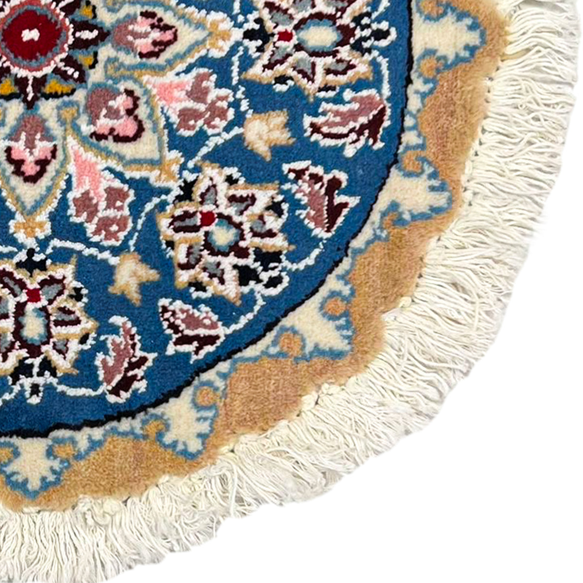 Hand-Knotted Wool Small Nain Persian Round Rug 44cm x 44cm