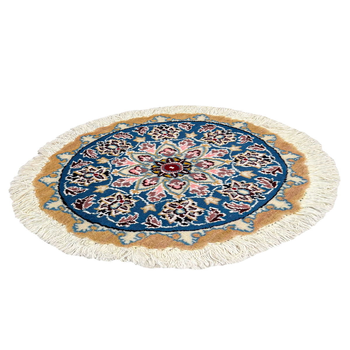 Hand-Knotted Wool Small Nain Persian Round Rug 44cm x 44cm