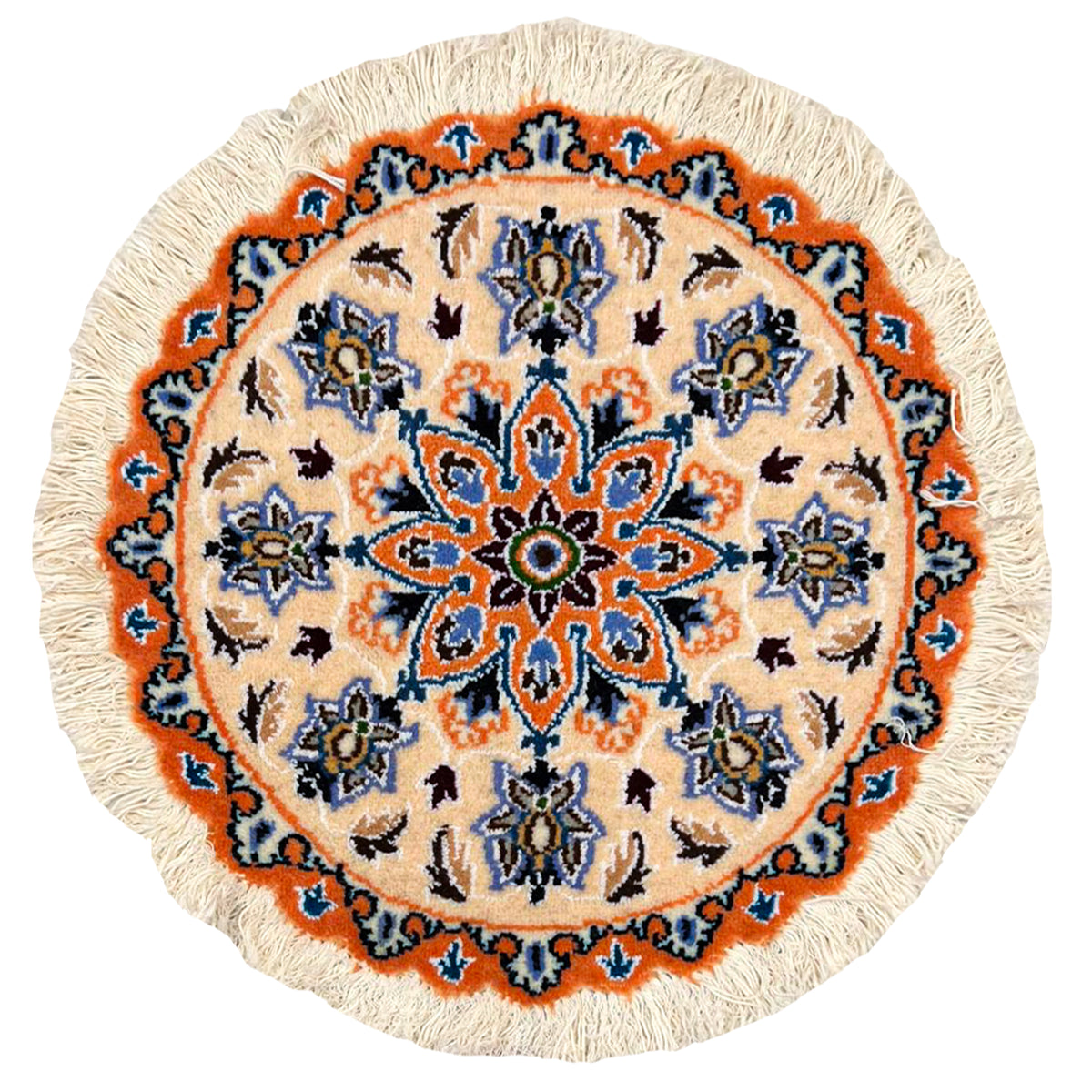 Hand-Knotted Wool Small Nain Persian Round Rug 45cm x 45cm
