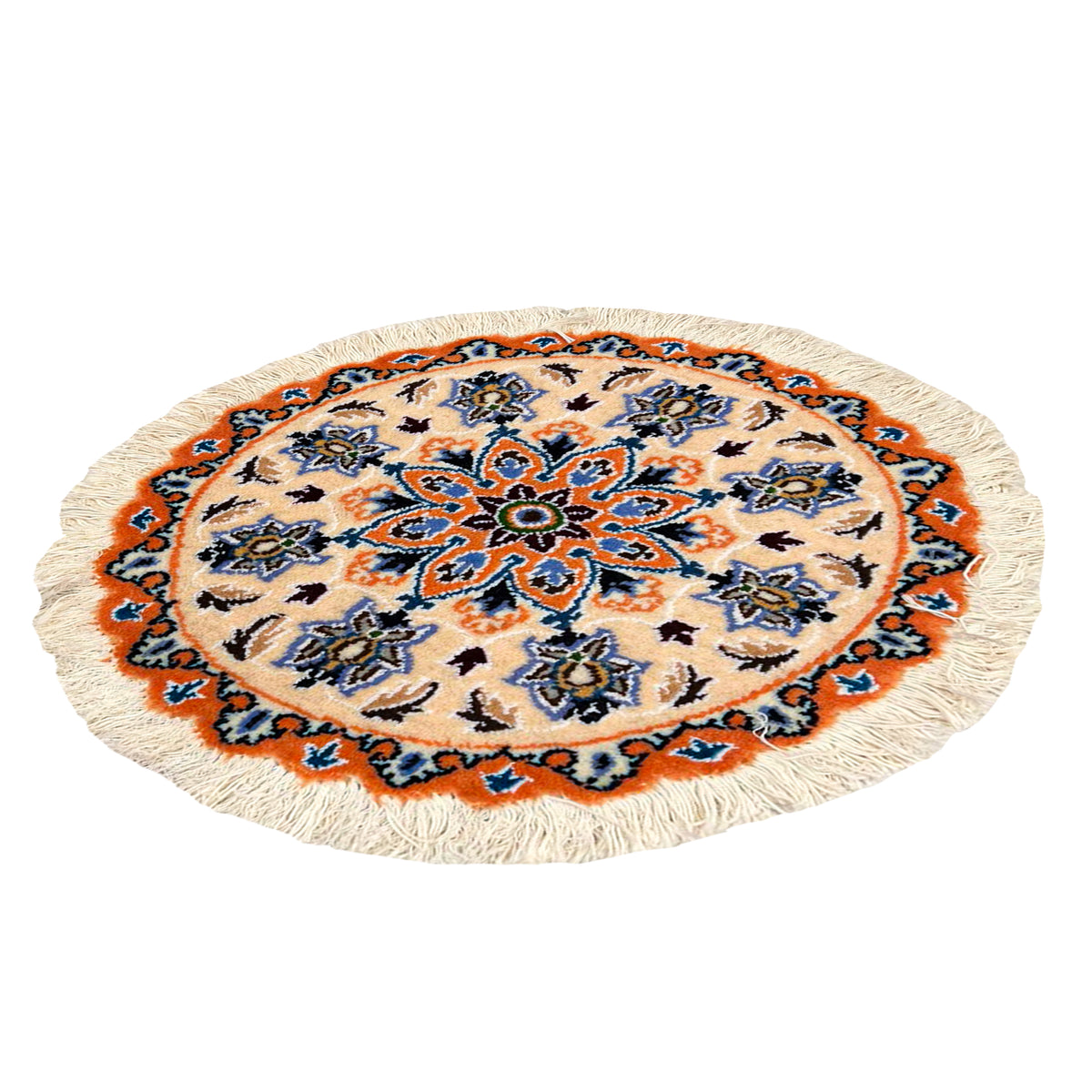 Hand-Knotted Wool Small Nain Persian Round Rug 45cm x 45cm