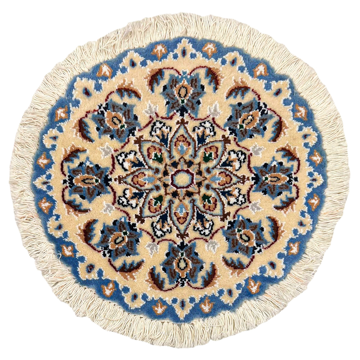 Hand-Knotted Wool Small Nain Persian Round Rug 43cm x 41cm