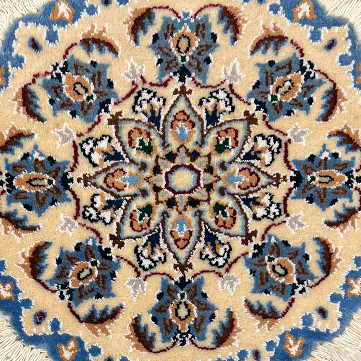 Hand-Knotted Wool Small Nain Persian Round Rug 43cm x 41cm