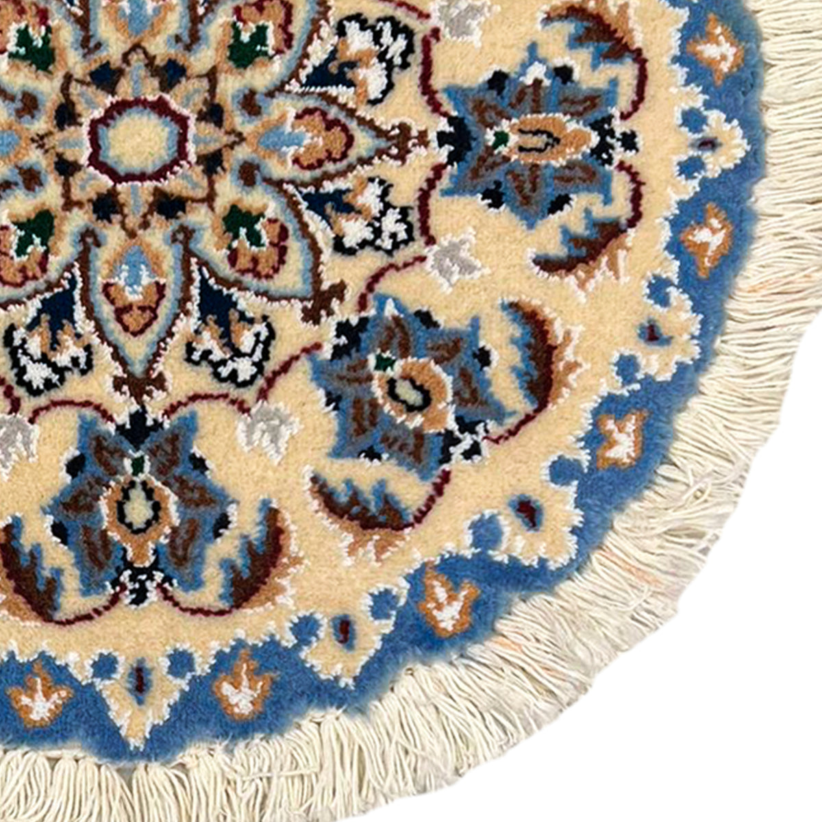 Hand-Knotted Wool Small Nain Persian Round Rug 43cm x 41cm