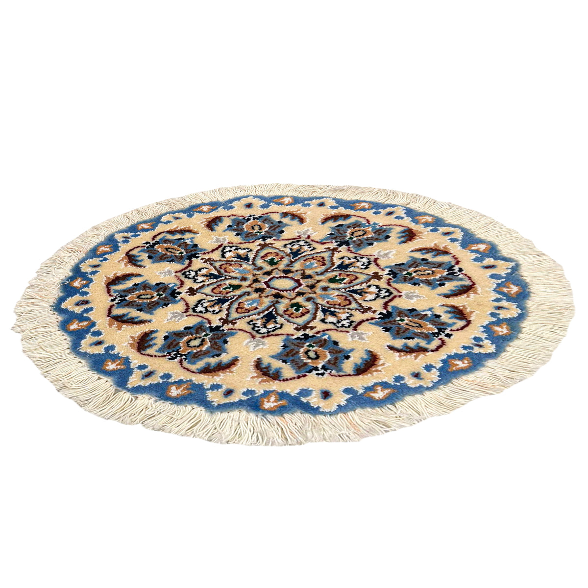 Hand-Knotted Wool Small Nain Persian Round Rug 43cm x 41cm