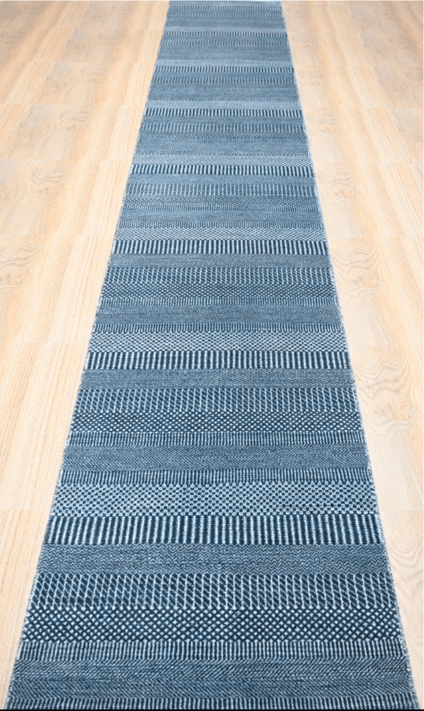 Handmade Wool Modern Hallway Runner Blue 78cm x 471cm