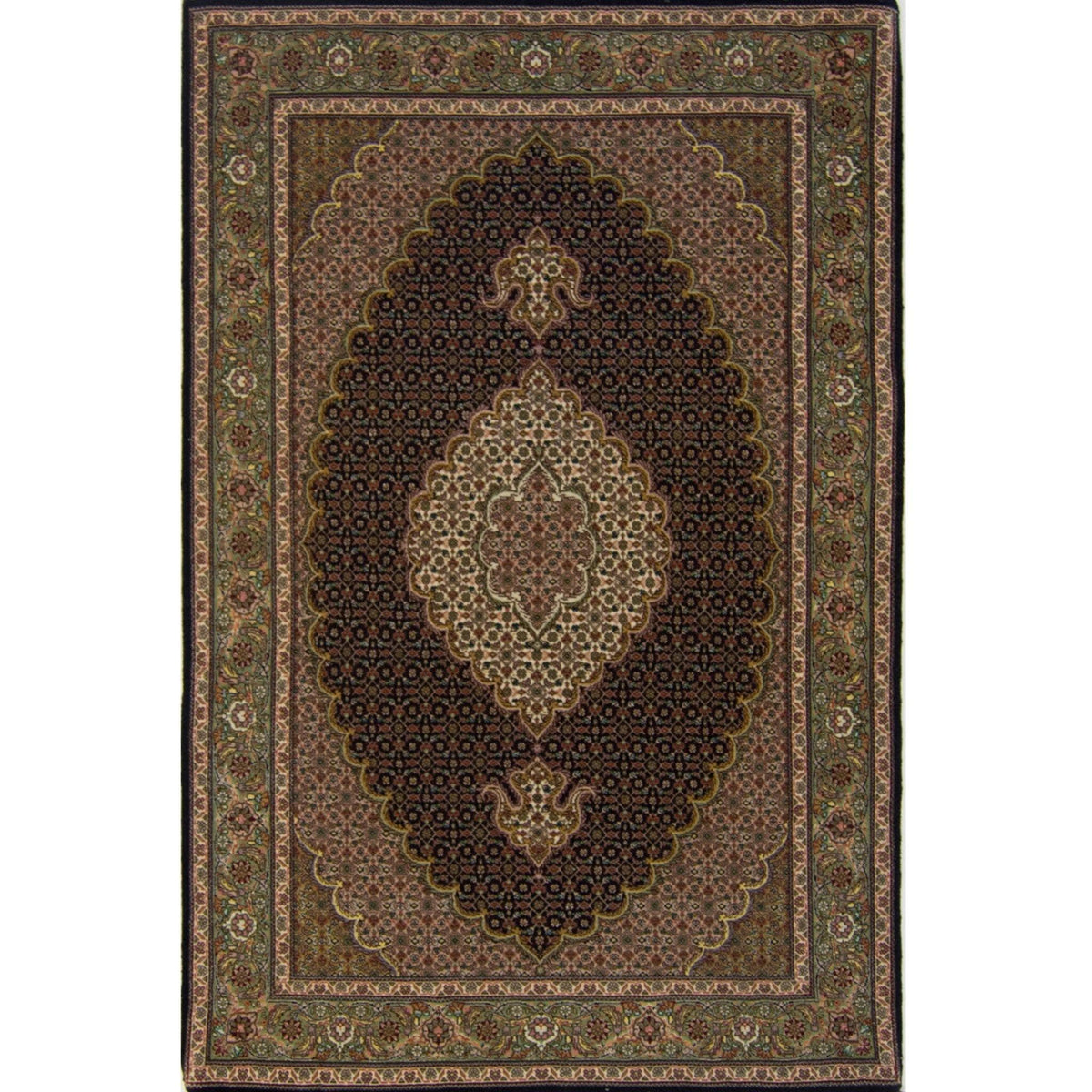 Persian Fine Hand-knotted Wool and Silk Tabriz-Mahi Rug 100 cm x 154 cm