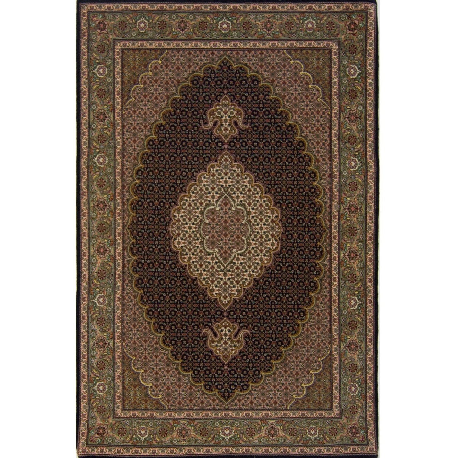 Persian Fine Hand-knotted Wool and Silk Tabriz-Mahi Rug 100 cm x 154 cm
