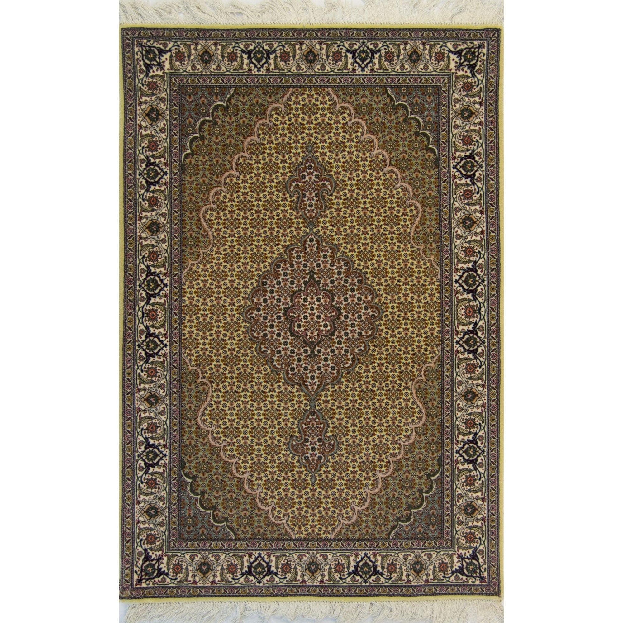 Fine Hand-knotted Persian Wool and Silk Tabriz - Mahi Rug 101cm x 155cm