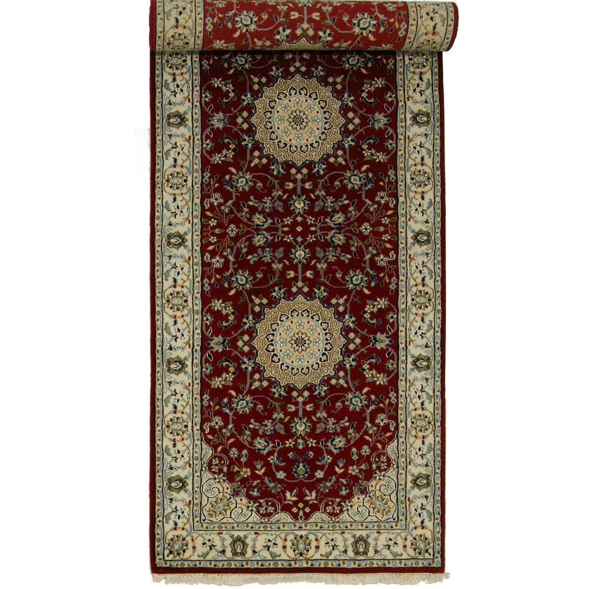 Fine Hand-knotted Wool &amp; Silk Persian Nain Runner 82cm x 250cm