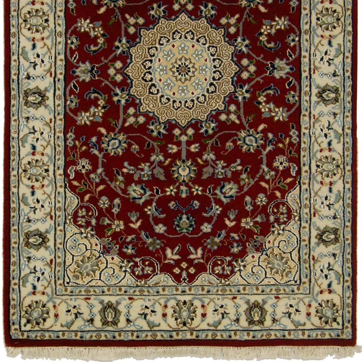 Fine Hand-knotted Wool &amp; Silk Persian Nain Runner 82cm x 250cm